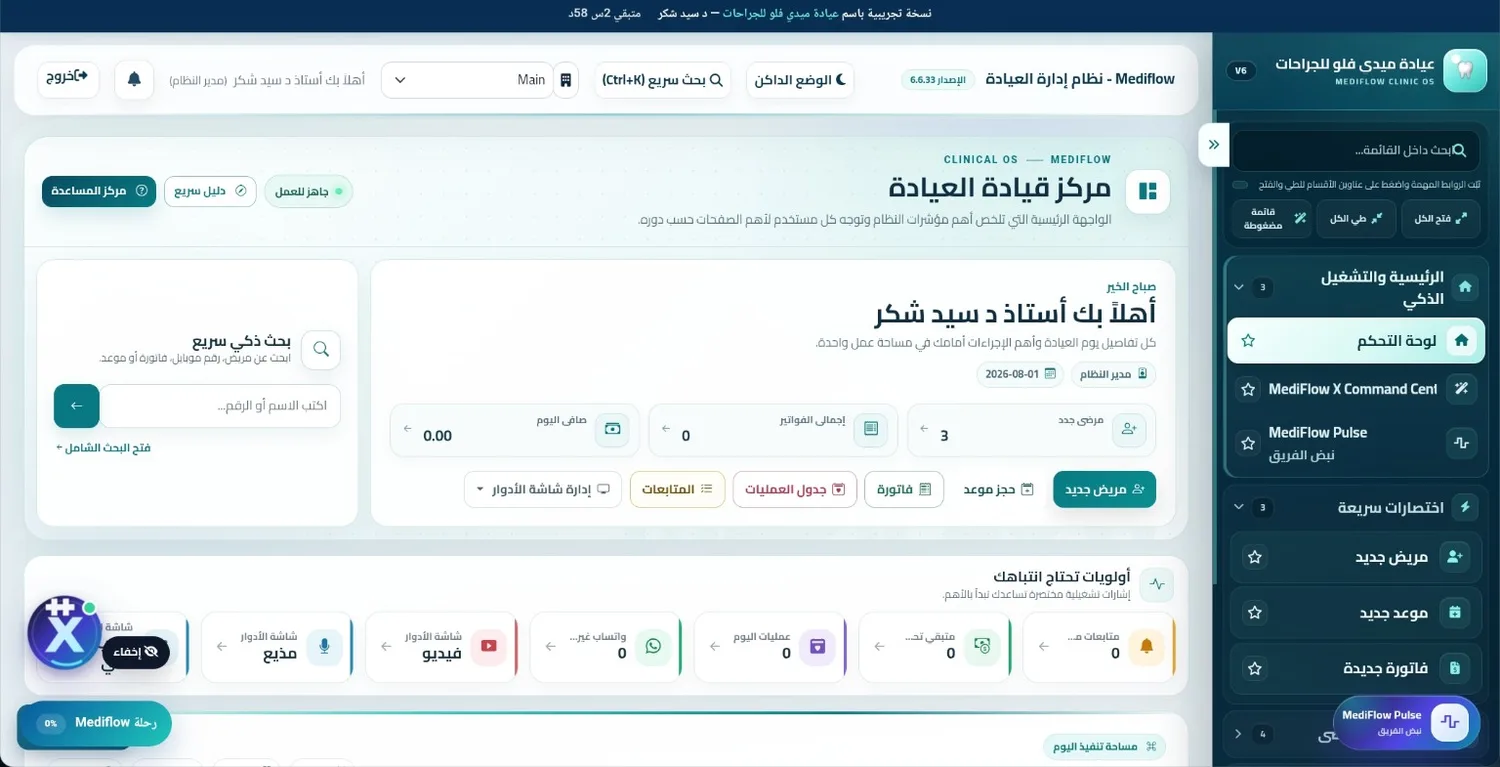 لوحة تحكم Mediflow الفعلية